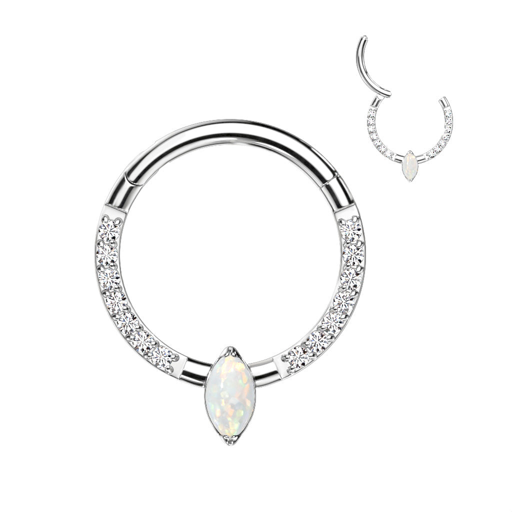 Gorgeous Front Gem Clicker w/ Marquise Center Gem | Titanium Clicker Segment Hoop Ring - Avanti Body Jewelry