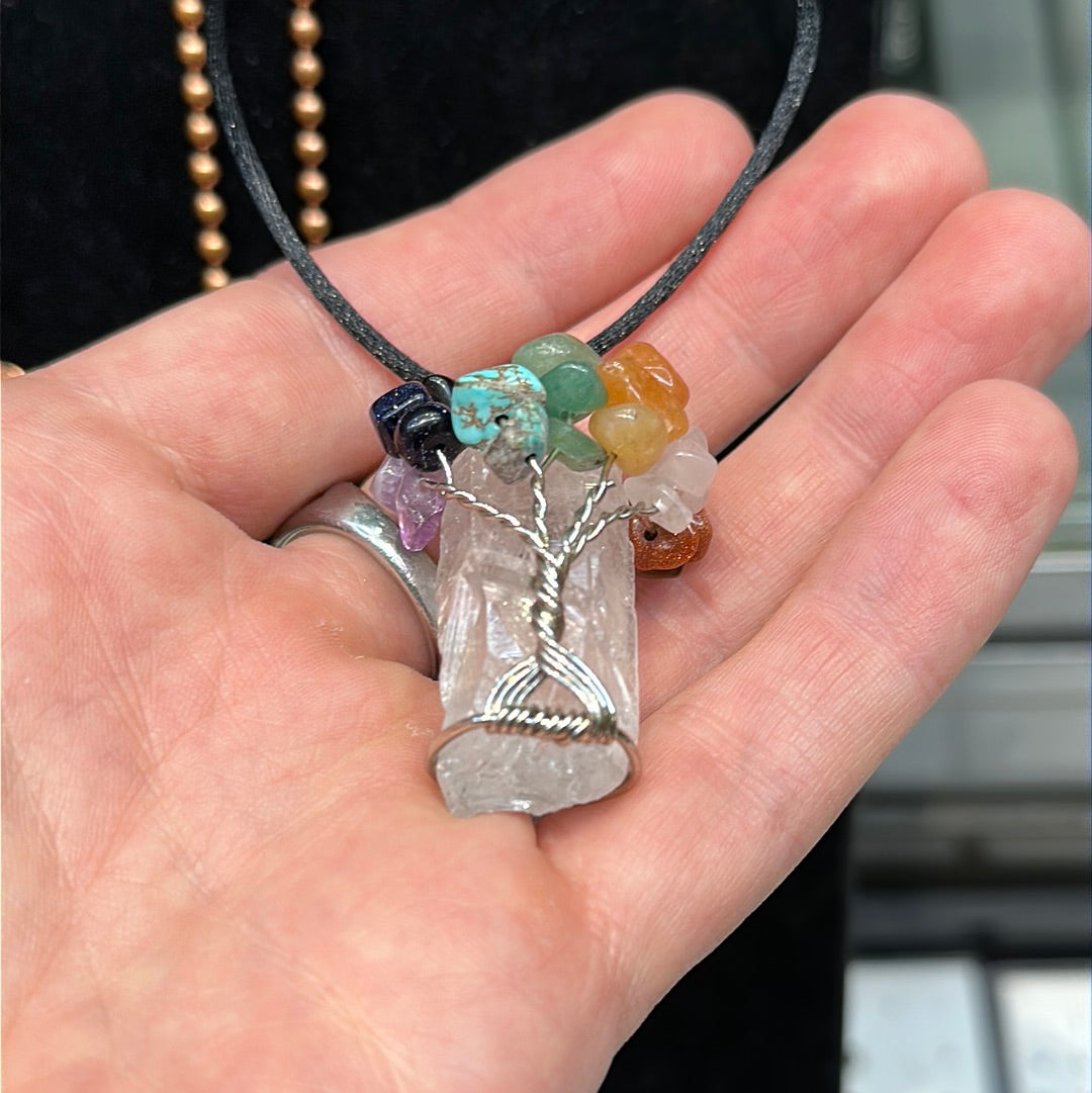Quartz Tree of Life w/ Multi Stones Necklace - Avanti Body Jewelry