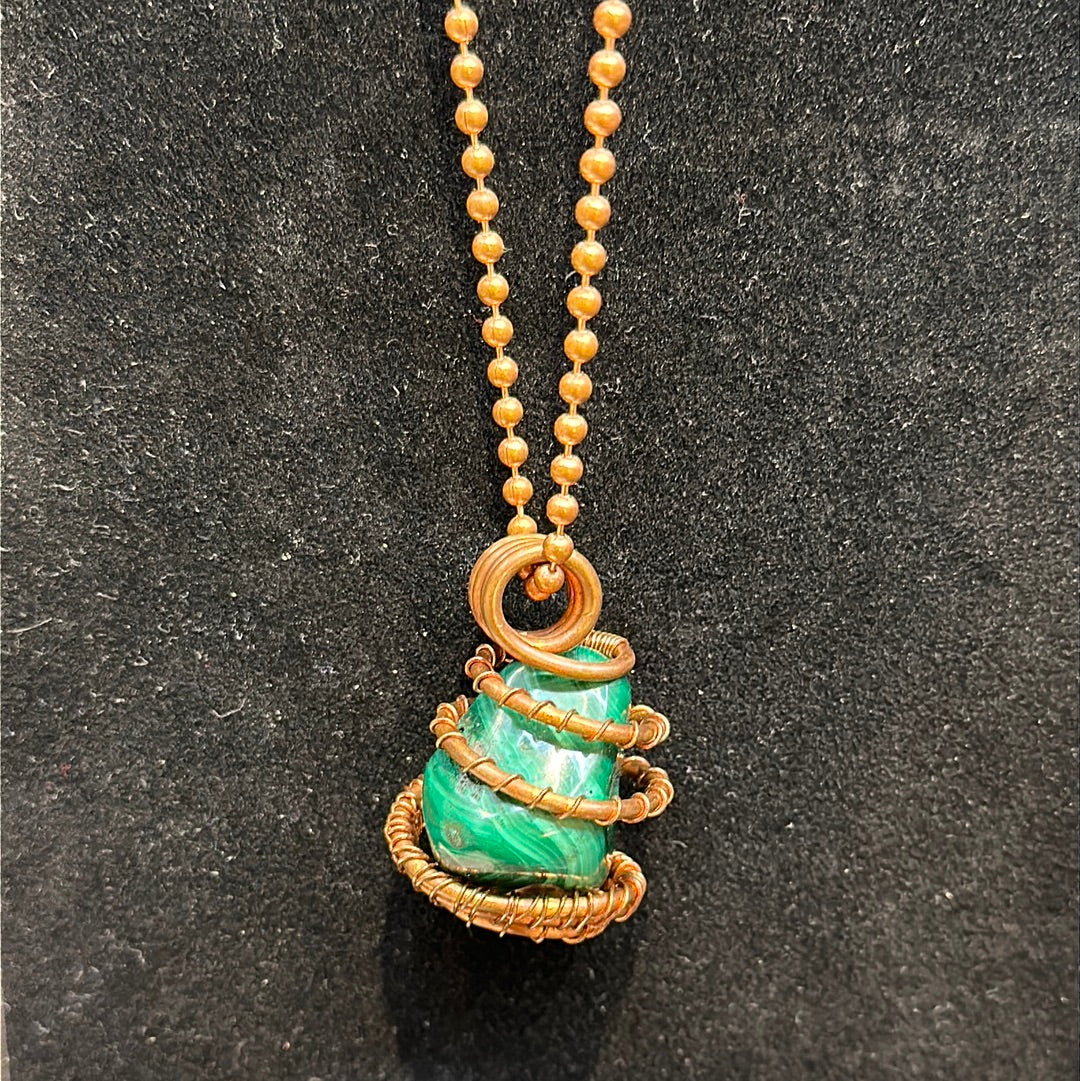Copper Wrapped Malachite Necklace - Avanti Body Jewelry