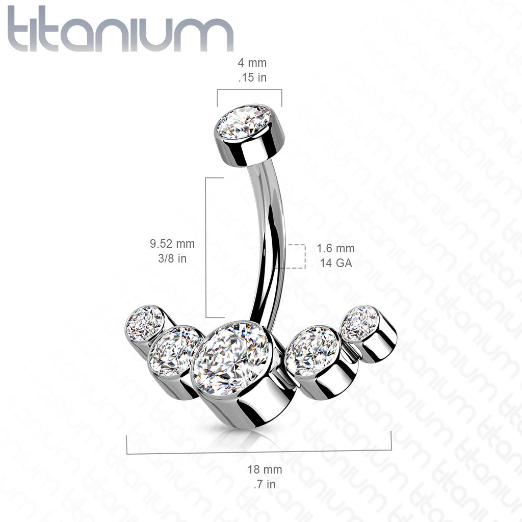 Titanium 5 Gem Curved Cluster Belly / Navel Ring - Avanti Body Jewelry