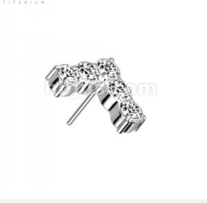 Chevron w/ 5 Stone Set CZ | Titanium Threadless Top For Nose & Ears - Avanti Body Jewelry