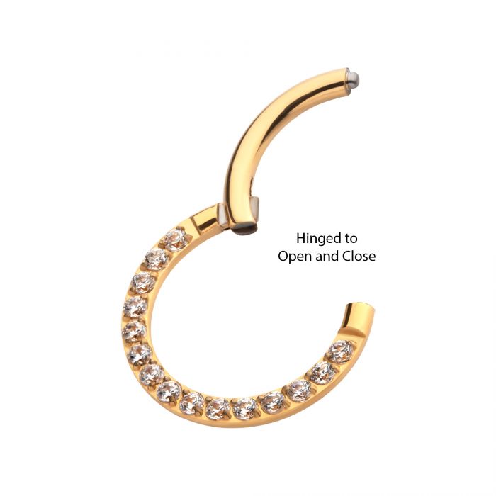 Hinged Ring Clear CZ Eternity Front Facing | Titanium Clicker Segment Hoop Ring - Avanti Body Jewelry