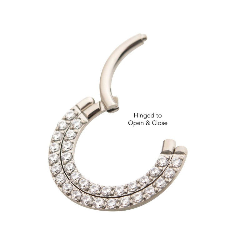 Hinged Ring Double Row w/ Gems Front Facing | Titanium Clicker Segment Hoop Ring - Avanti Body Jewelry