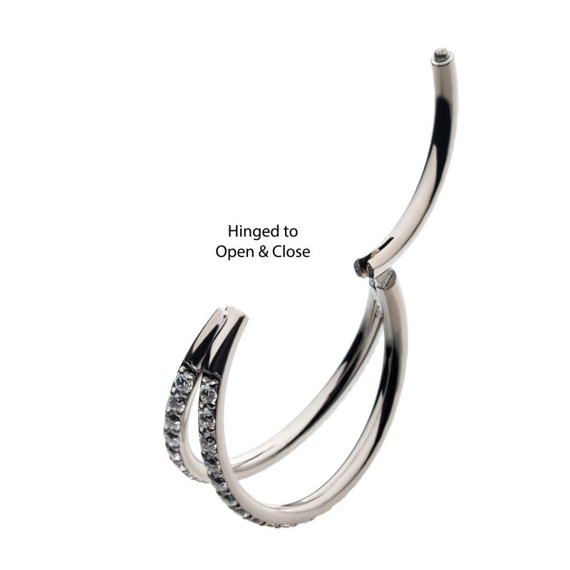 Hinged Ring Fan Out w/ CZ | Titanium Clicker Segment Hoop Ring - Avanti Body Jewelry