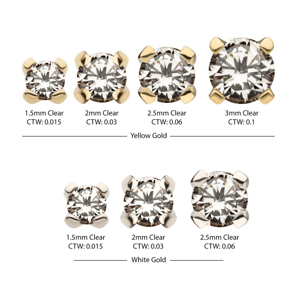 14K Gold Genuine Diamond Threadless Top with 4-Prong Round Gem Setting - Avanti Body Jewelry