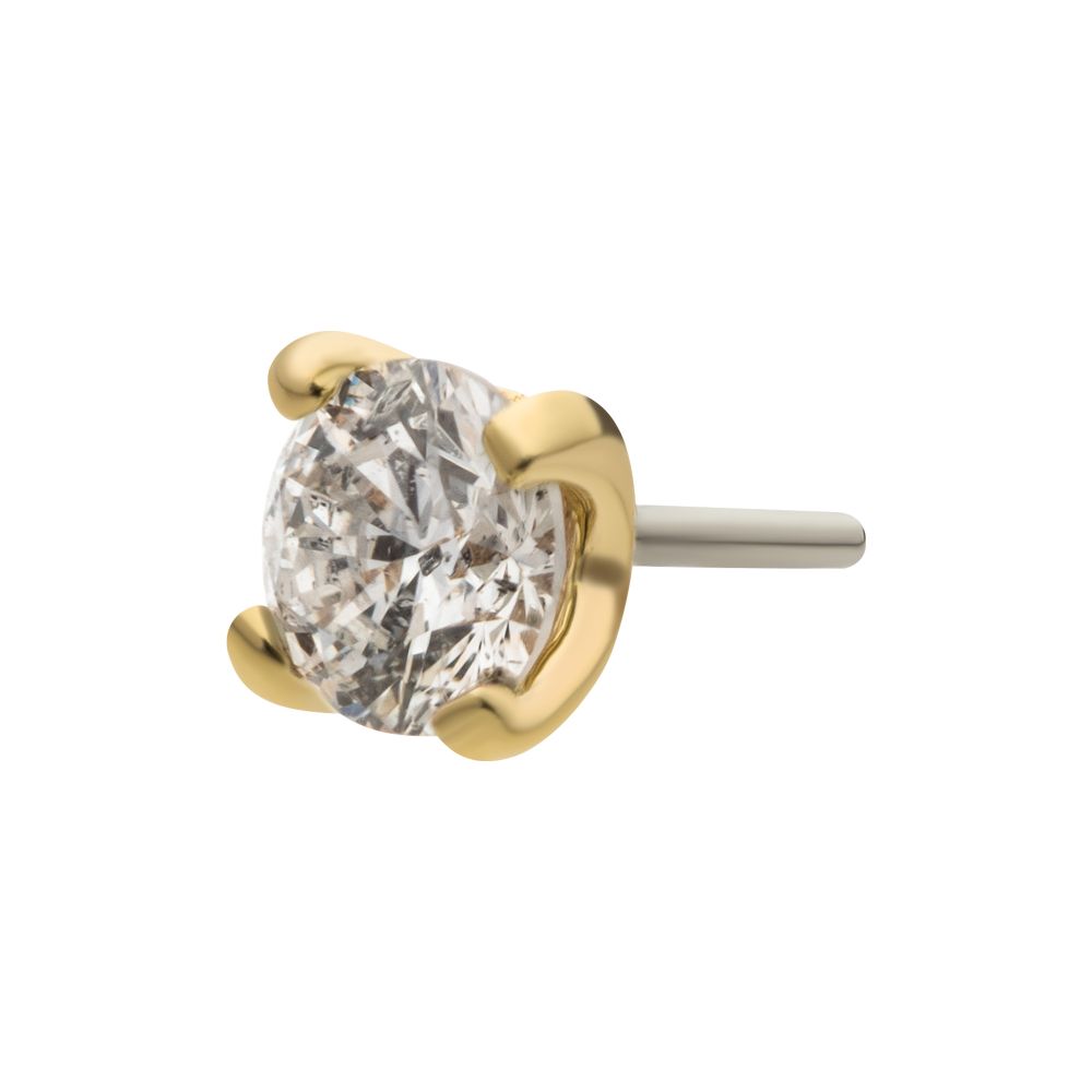 14K Gold Genuine Diamond Threadless Top with 4-Prong Round Gem Setting - Avanti Body Jewelry