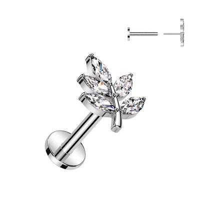 5 Gem Leaf Vine Gem Cluster Threadless Top For Ears, Nose & Lip - Avanti Body Jewelry