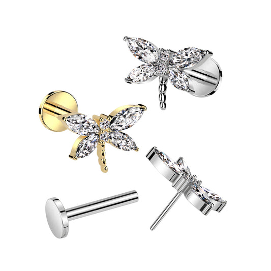 Gem Winged Dragonfly Threadless Top For Nose, Ears & Lip - Avanti Body Jewelry