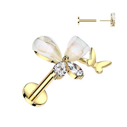 Double Butterfly Titanium Threadless Top - Avanti Body Jewelry