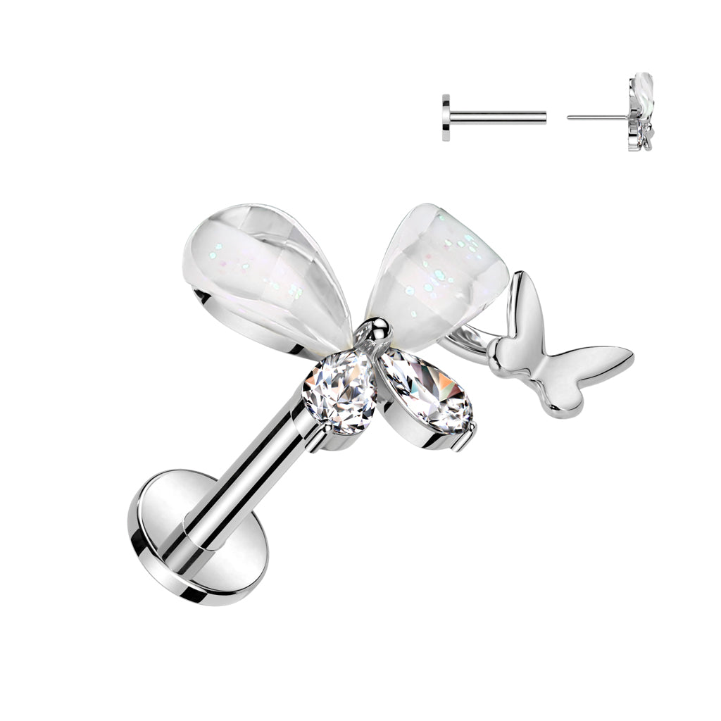 Double Butterfly Titanium Threadless Top - Avanti Body Jewelry