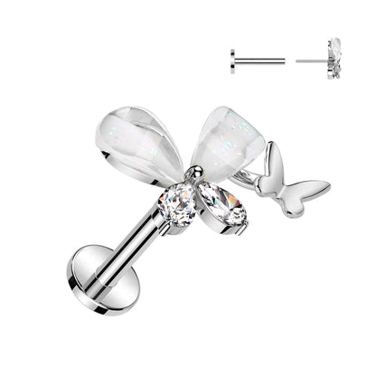 Double Butterfly Titanium Threadless Top - Avanti Body Jewelry