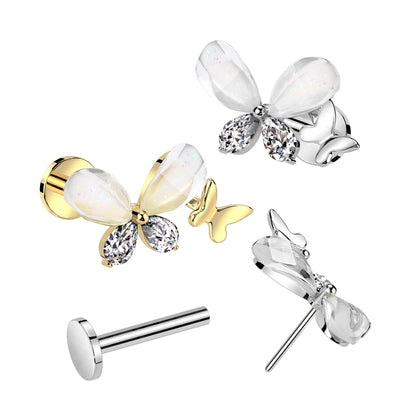 Double Butterfly Titanium Threadless Top - Avanti Body Jewelry