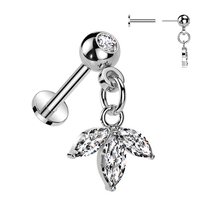 Ball Gem w/ Triple Marquis Gem Dangle Threadless Top - Avanti Body Jewelry