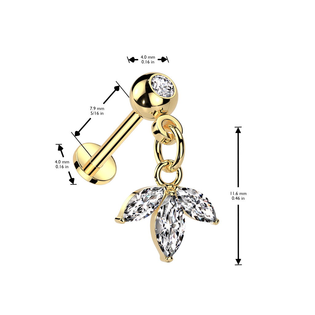 Ball Gem w/ Triple Marquis Gem Dangle Threadless Top - Avanti Body Jewelry