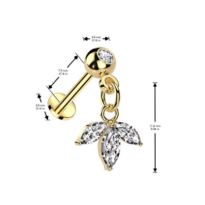 Ball Gem w/ Triple Marquis Gem Dangle Threadless Top - Avanti Body Jewelry