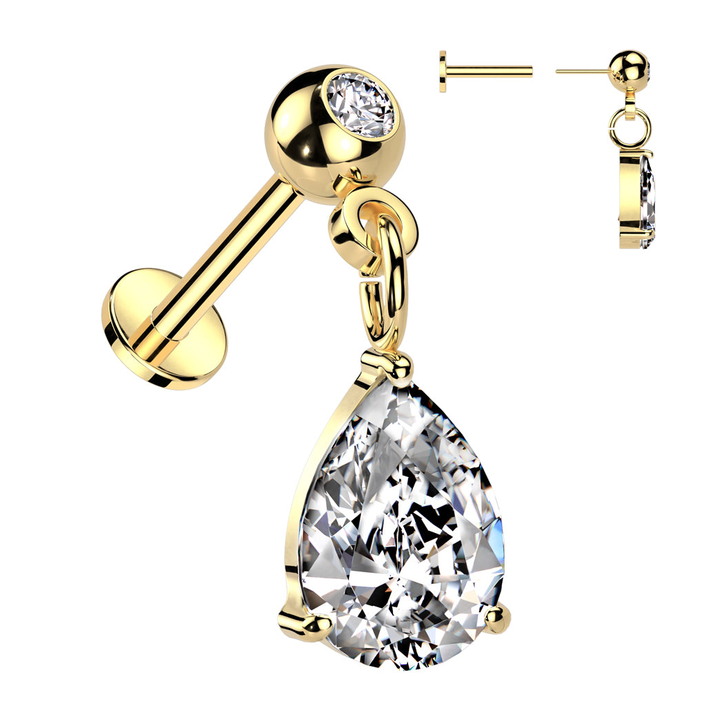 Ball Gem w/ Dangle Gem Threadless Top - Avanti Body Jewelry