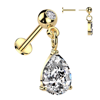 Ball Gem w/ Dangle Gem Threadless Top - Avanti Body Jewelry