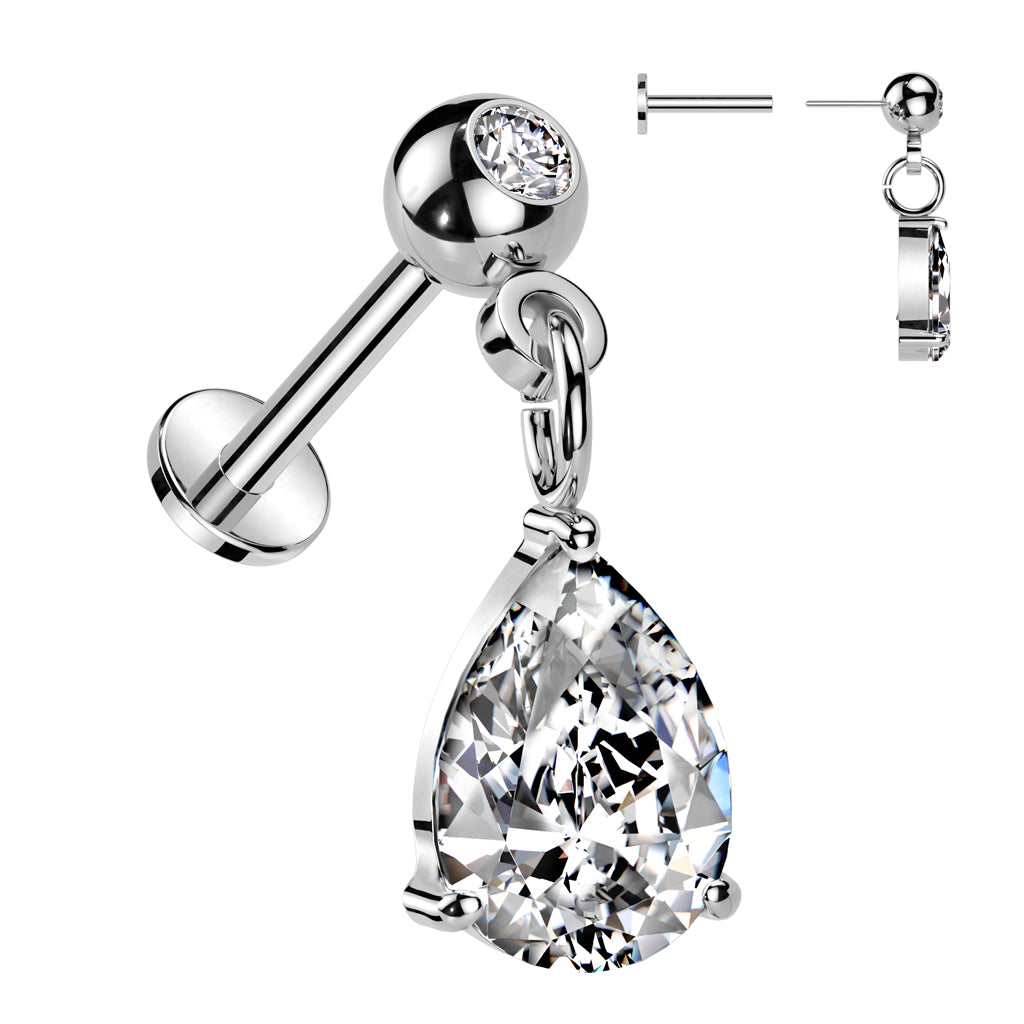 Ball Gem w/ Dangle Gem Threadless Top - Avanti Body Jewelry