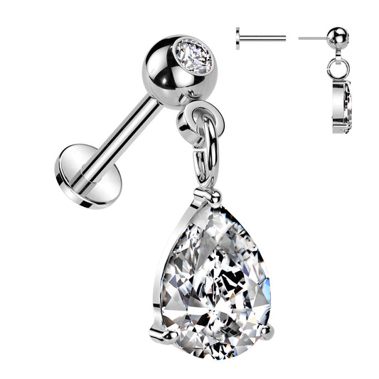 Ball Gem w/ Dangle Gem Threadless Top - Avanti Body Jewelry