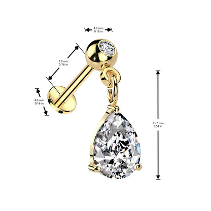 Ball Gem w/ Dangle Gem Threadless Top - Avanti Body Jewelry