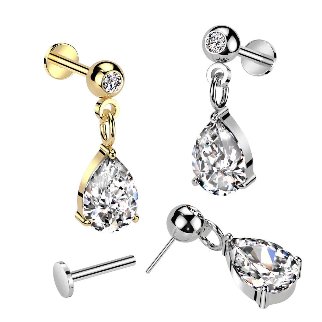 Ball Gem w/ Dangle Gem Threadless Top - Avanti Body Jewelry