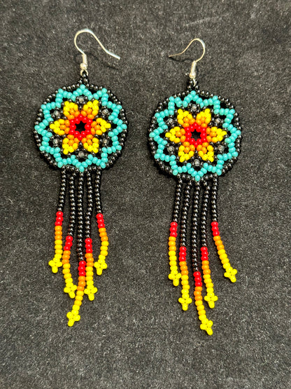 Flower Dream Catcher Brazilian Indigenous Tribal Earrings | Hand Crafted - Avanti Body Jewelry