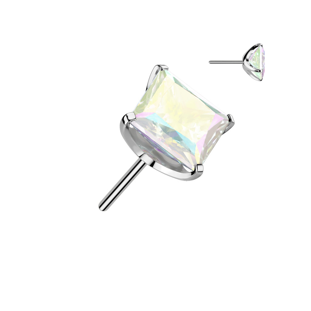 Square Prong Set Gem | Titanium Threadless Top  For Nose, Ears & Lip