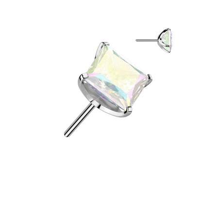 Square Prong Set Gem | Titanium Threadless Top  For Nose, Ears & Lip
