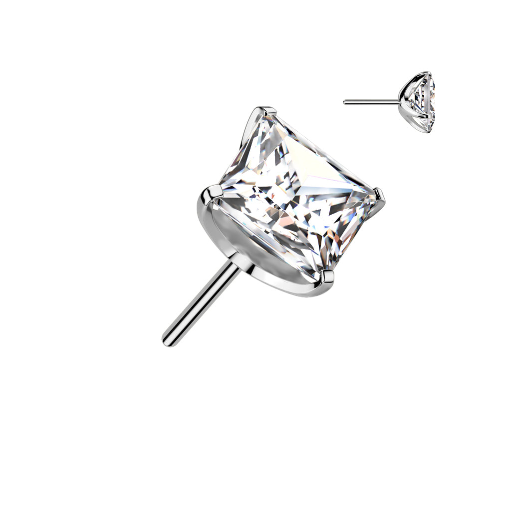 Square Prong Set Gem | Titanium Threadless Top  For Nose, Ears & Lip