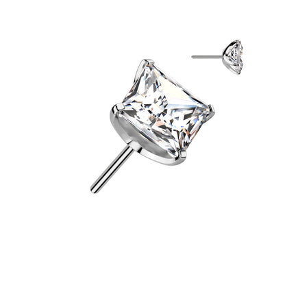 Square Prong Set Gem | Titanium Threadless Top  For Nose, Ears & Lip