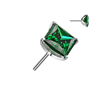 Square Prong Set Gem | Titanium Threadless Top  For Nose, Ears & Lip