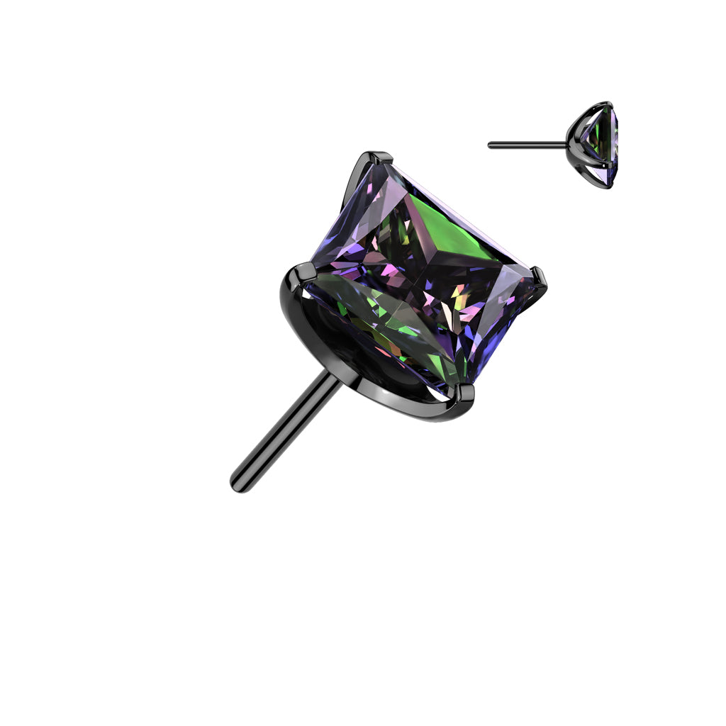 Square Prong Set Gem | Titanium Threadless Top  For Nose, Ears & Lip