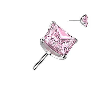 Square Prong Set Gem | Titanium Threadless Top  For Nose, Ears & Lip