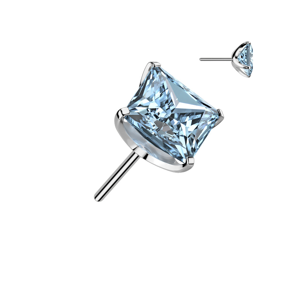 Square Prong Set Gem | Titanium Threadless Top  For Nose, Ears & Lip