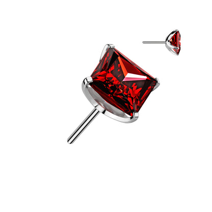 Square Prong Set Gem | Titanium Threadless Top  For Nose, Ears & Lip