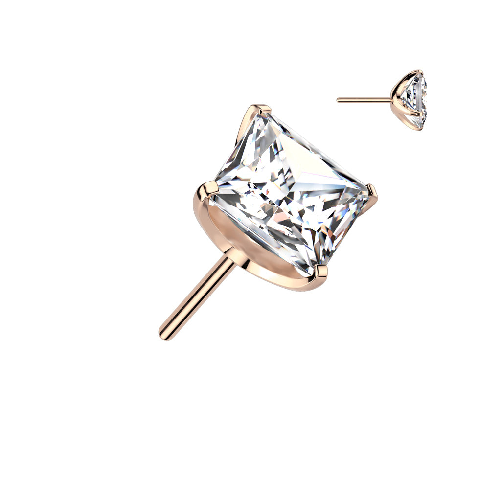 Square Prong Set Gem | Titanium Threadless Top  For Nose, Ears & Lip