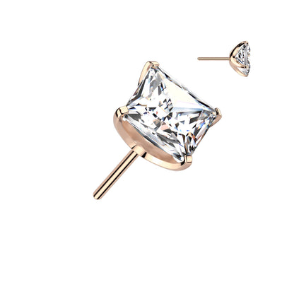 Square Prong Set Gem | Titanium Threadless Top  For Nose, Ears & Lip