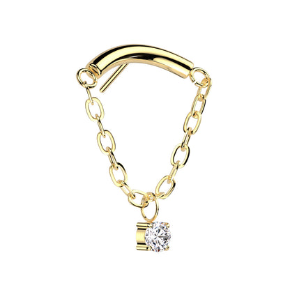Crescent Chain w/ Gem Titanium Threadless Top - Avanti Body Jewelry