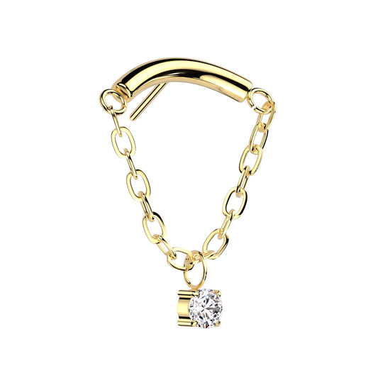 Crescent Chain w/ Gem Titanium Threadless Top - Avanti Body Jewelry