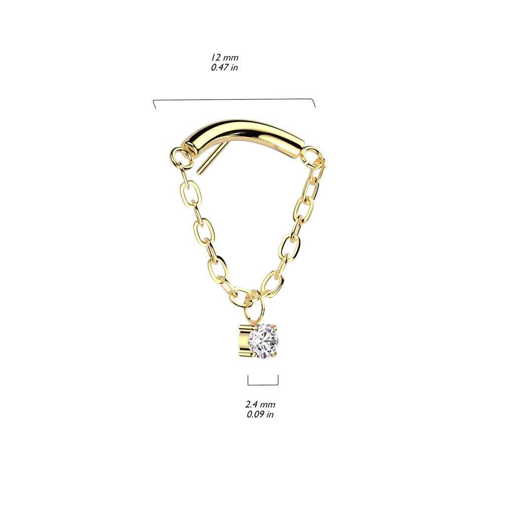 Crescent Chain w/ Gem Titanium Threadless Top - Avanti Body Jewelry