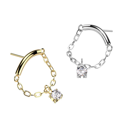 Crescent Chain w/ Gem Titanium Threadless Top - Avanti Body Jewelry