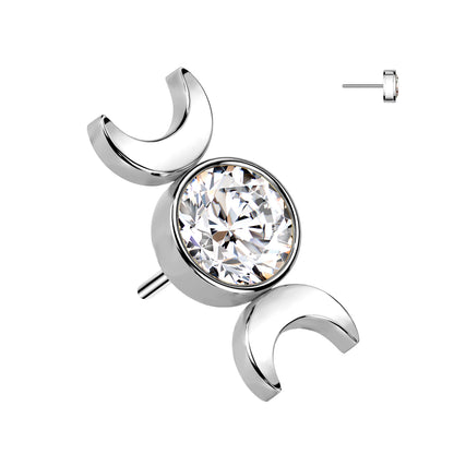 Double Crescent Moon w/Gem Titanium Threadless Top - Avanti Body Jewelry
