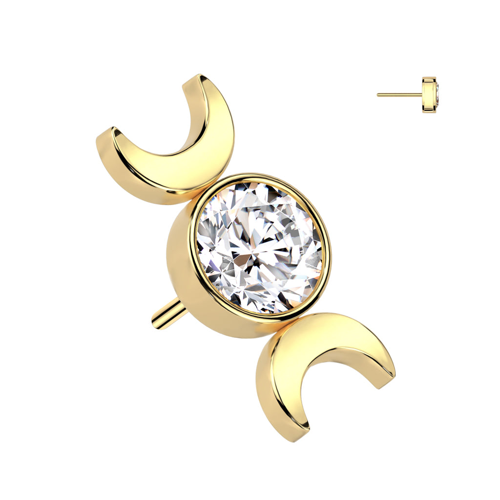 Double Crescent Moon w/Gem Titanium Threadless Top - Avanti Body Jewelry