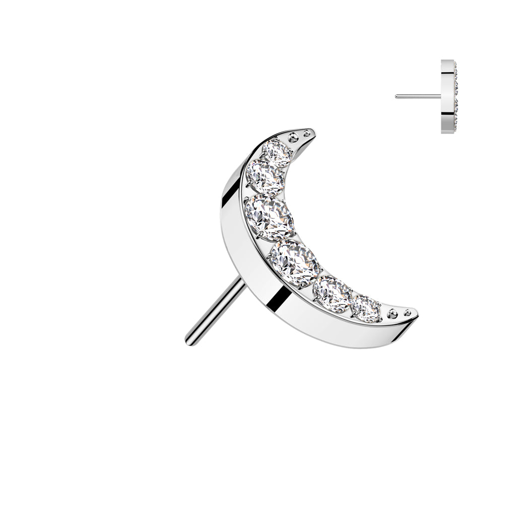 Crescent Moon w/Gem Titanium Threadless Top - Avanti Body Jewelry