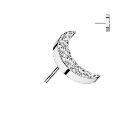 Crescent Moon w/Gem Titanium Threadless Top - Avanti Body Jewelry