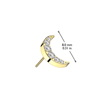 Crescent Moon w/Gem Titanium Threadless Top - Avanti Body Jewelry