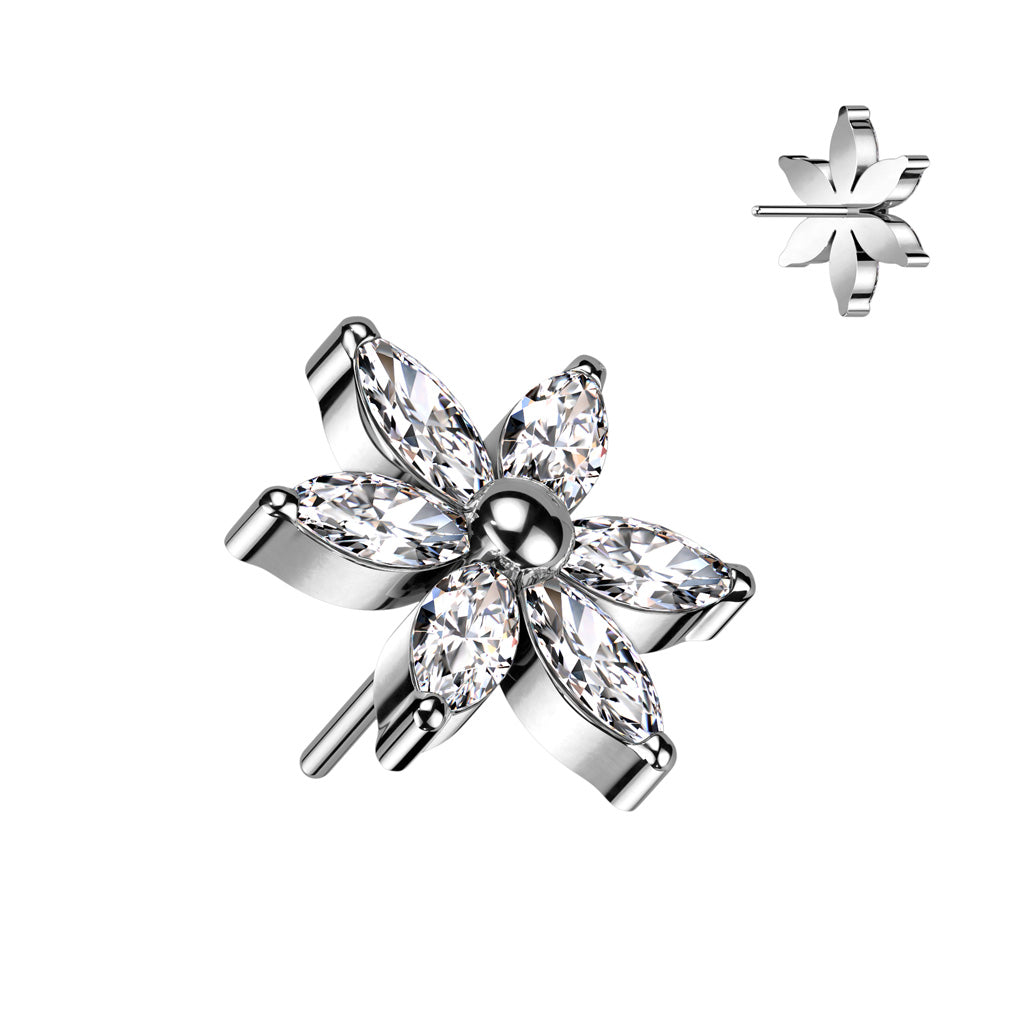6 Petal Gem Flower | Titanium Threadless Top For Nose, Ears, & Lips - Avanti Body Jewelry