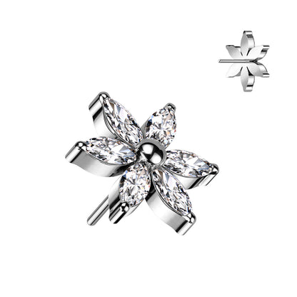 6 Petal Gem Flower | Titanium Threadless Top For Nose, Ears, & Lips - Avanti Body Jewelry