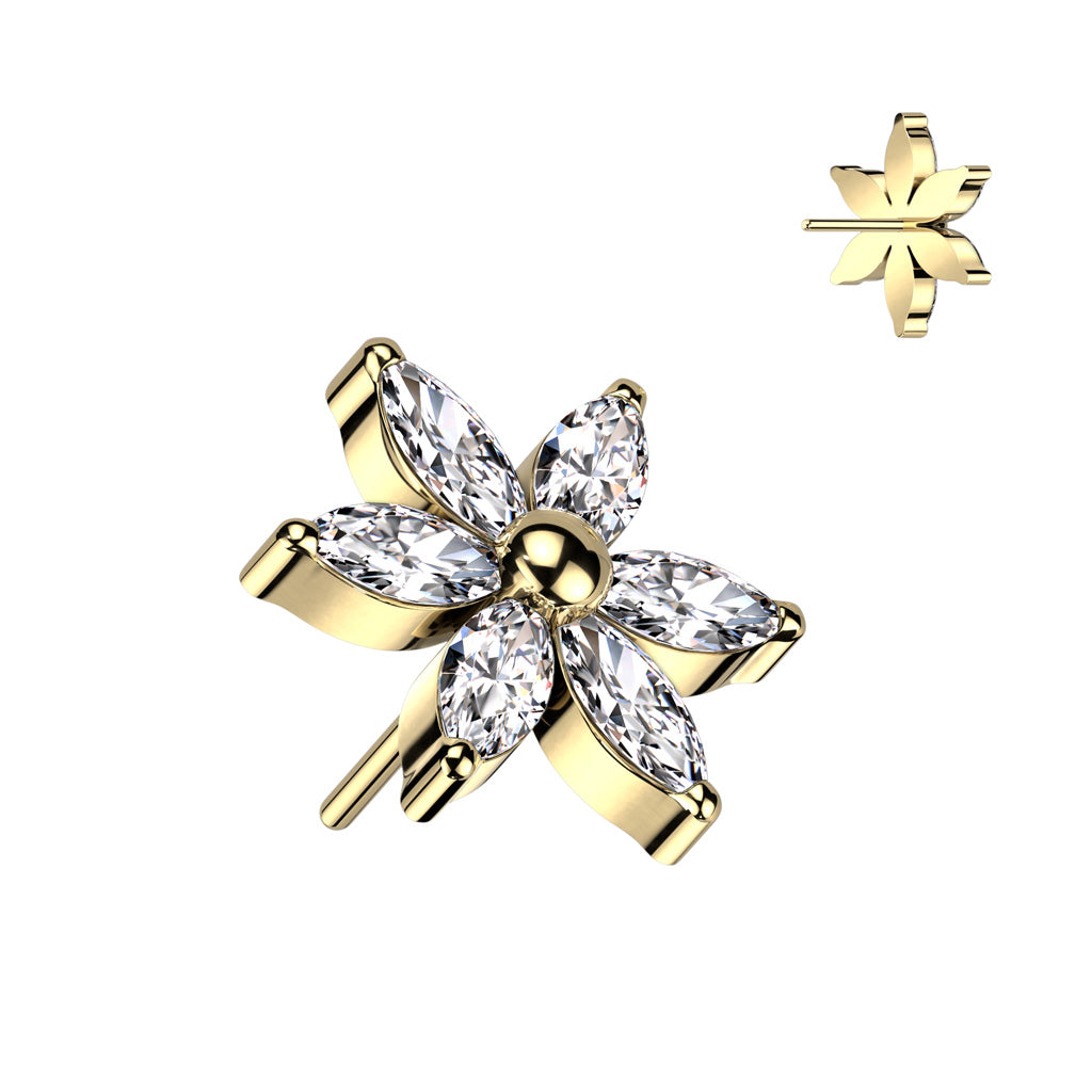 6 Petal Gem Flower | Titanium Threadless Top For Nose, Ears, & Lips - Avanti Body Jewelry