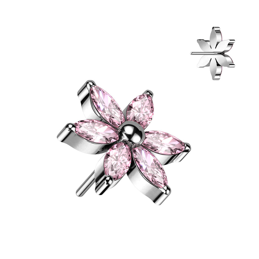 6 Petal Gem Flower | Titanium Threadless Top For Nose, Ears, & Lips - Avanti Body Jewelry